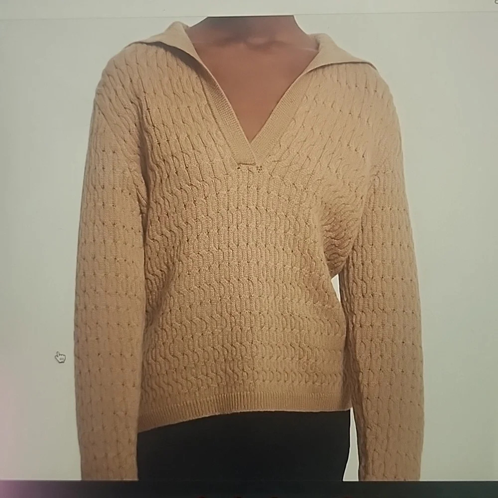 THEORY CABLE KNIT SWEATER IN FELTED WOOL- CASHMERE SIZE S